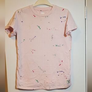 X-Small Gap Pink Graphic Tee with Colorful Accents Paint Splatter 100% Cotton